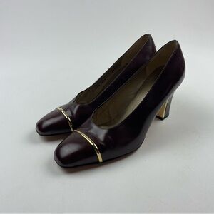 ST JOHN US 8.5B Brown & Smooth Leather Classic Medium Heel Pump